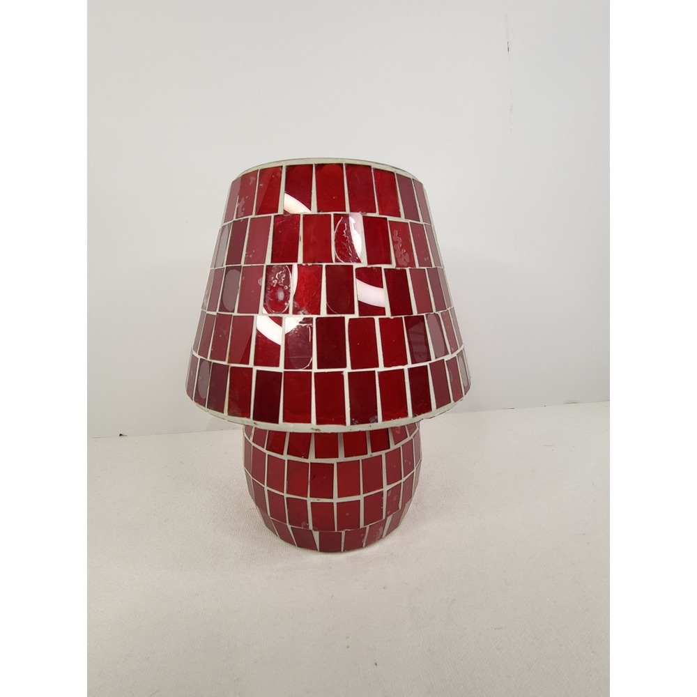 Red Mosaic Glass Mushroom Votive Candle Holder Two Piece Stained Glass Decor